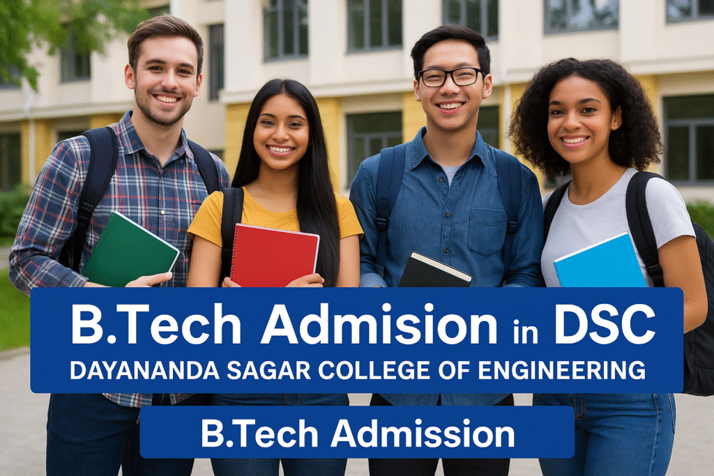 B.Tech admission banner for Dayananda Sagar College of Engineering with smiling students holding notebooks