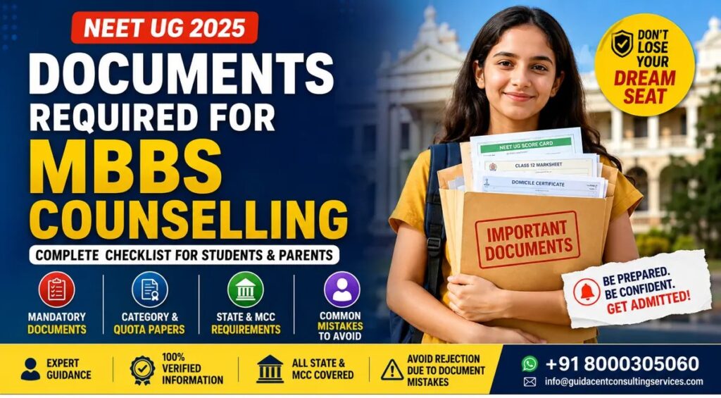 NEET UG student holding important documents required for MBBS