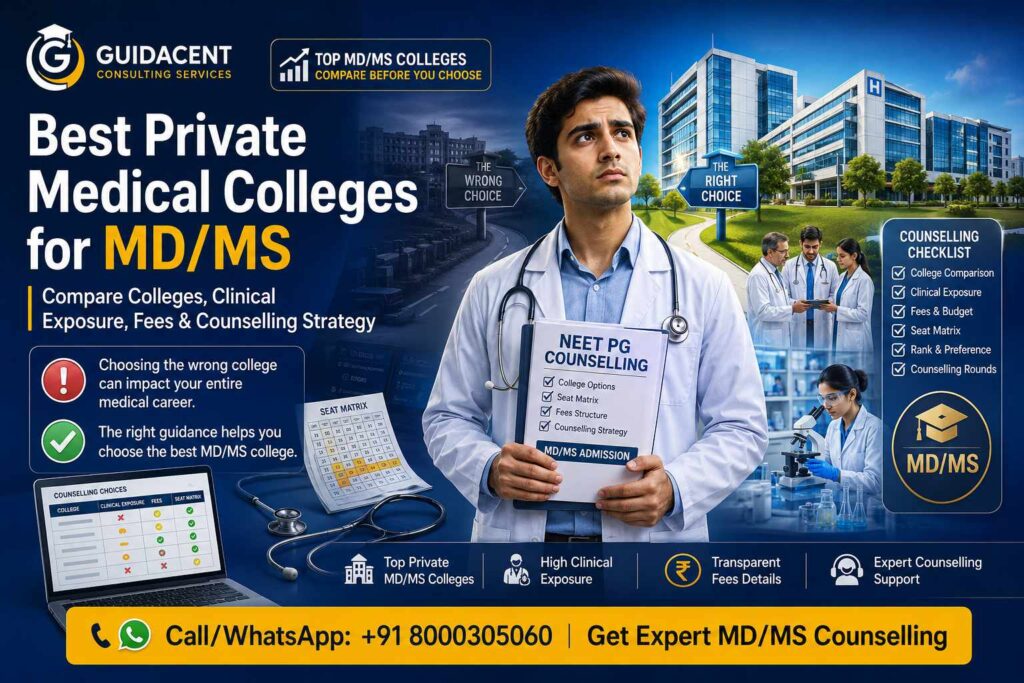 Best private medical colleges for MD MS in India with counselling guidance and college comparison