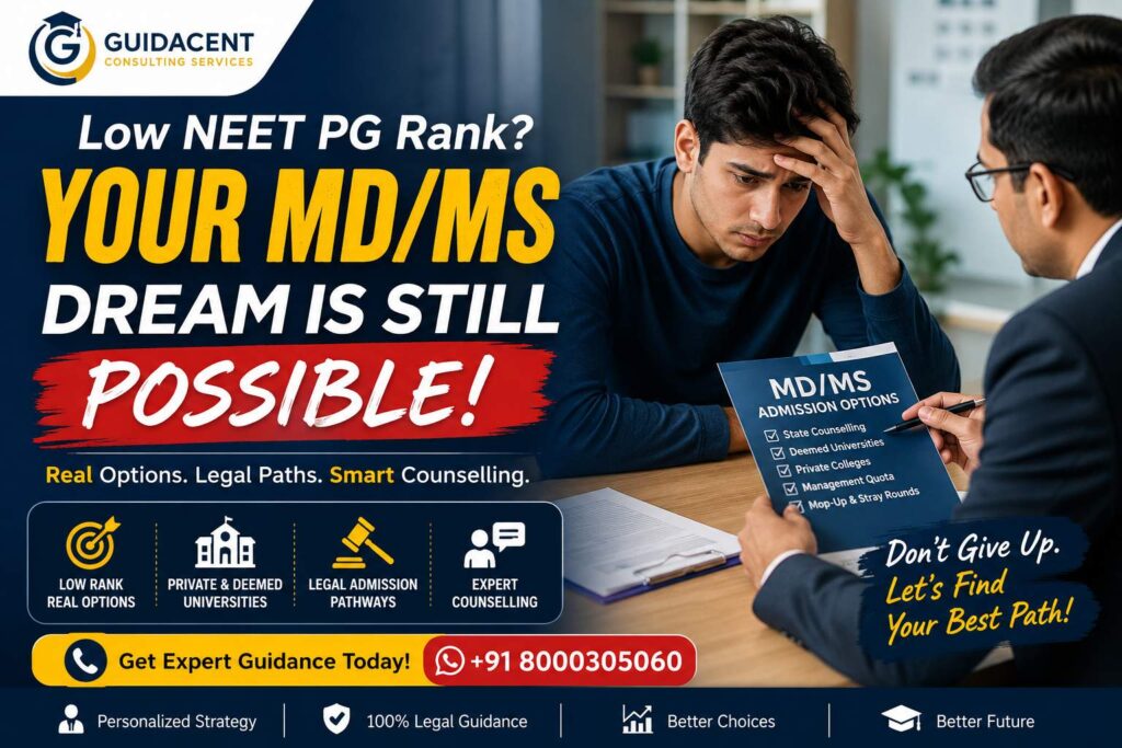 Low NEET PG Rank MD MS Admission Options counselling guidance for MBBS graduates in India