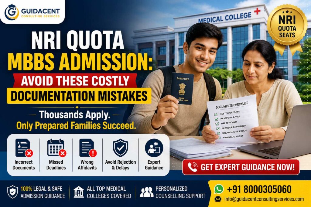 NRI Quota MBBS Admission in India showing counselling process, eligibility documents, NRI sponsorship and medical college admission guidance