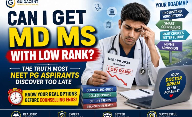 NEET PG candidate reviewing counselling options after receiving a low rank for MD MS admission