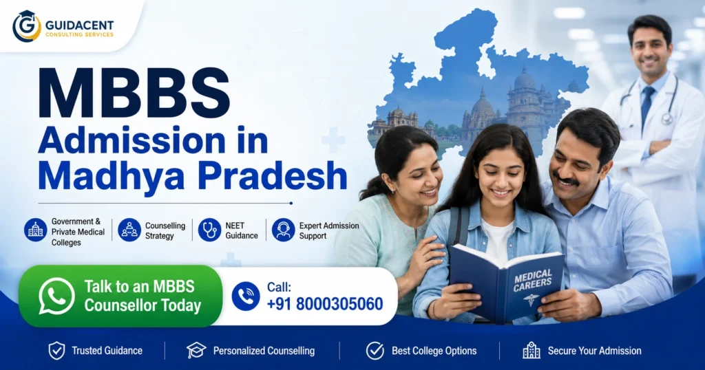 Student receiving expert guidance for MBBS Admission in Madhya Pradesh covering counselling, medical colleges, NEET admission process, and fee structure