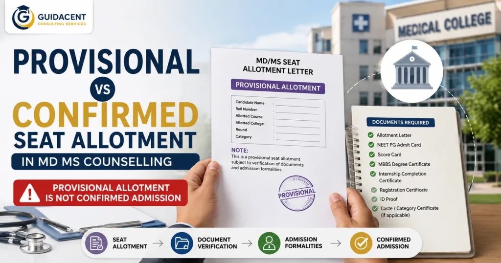 Candidate holding an MD MS allotment letter alongside original documents ready for verification at the allotted college