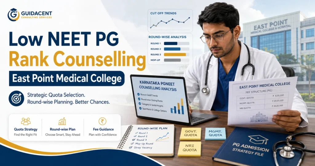 East Point Medical College low NEET PG rank counselling with branch cutoff, quota and round-wise Karnataka PGNEET analysis