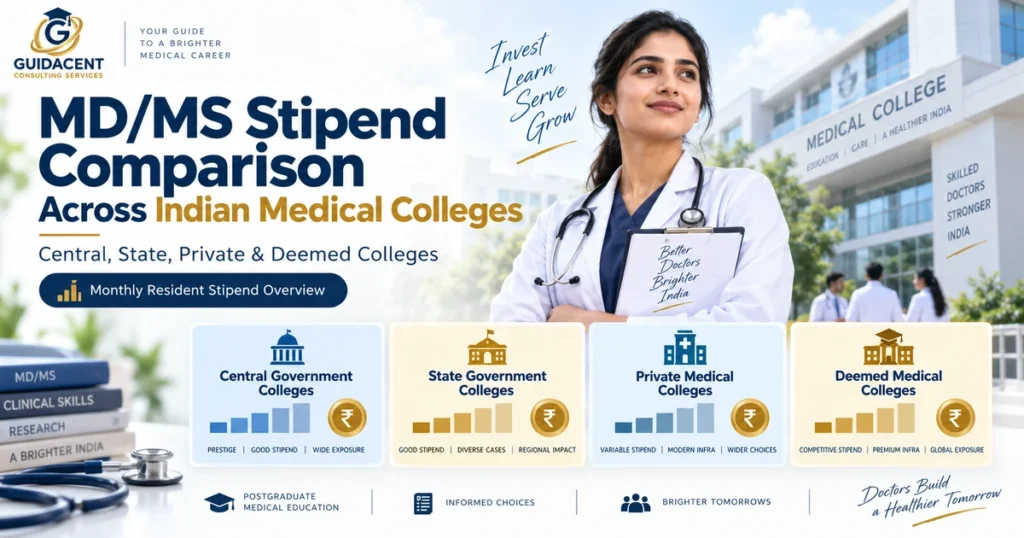 MD MS stipend comparison across government, private and deemed medical colleges in India with postgraduate medical resident and stipend categories.