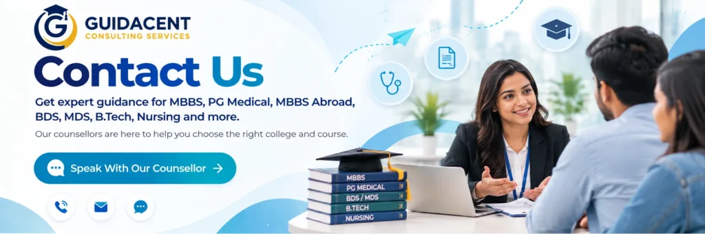 Guidacent Consulting Services contact us banner for MBBS, MD MS, MBBS abroad, BDS, MDS and college admission counselling